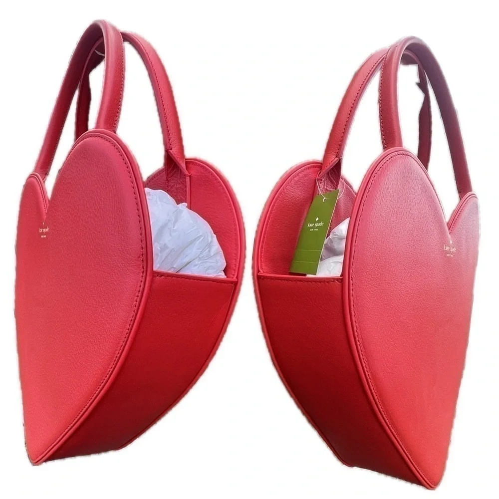 Kate Spade Dolly Red Heart Large Rose Colored Glasses Leather Novelty Rare Bag
